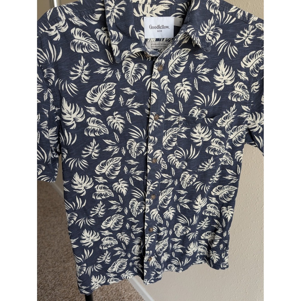 Goodfellow & Co Mens‎ Small Navy Blue Tropical Palm Leaf Button Down Shirt S
